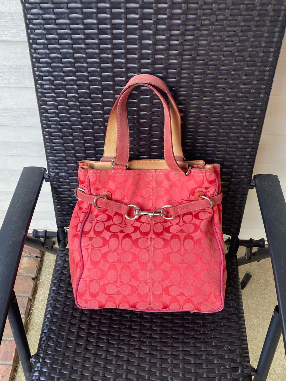 Vintage Coach Signature C Belted Carryall Tote Bag, Pink
